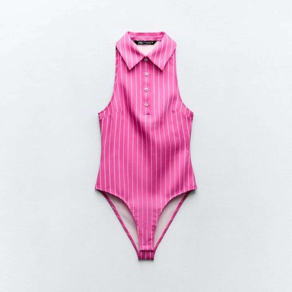 PINK STRIPED STRETCH BODYSUIT
